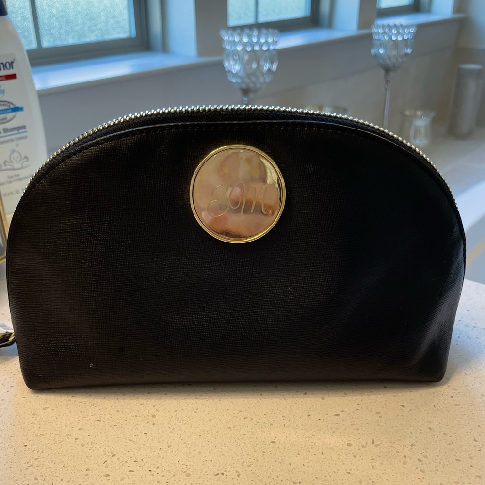 “EM” monogrammed Things remembered black pouch